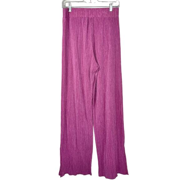 Zara Pink Ribbed High Waist Wide Leg Pull On Pants Large Side Slits - Picture 2 of 13